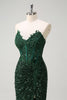 Load image into Gallery viewer, Sparkly Dark Green Mermaid Sweetheart Sequin Formal Dress with Slit