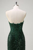 Load image into Gallery viewer, Sparkly Dark Green Mermaid Sweetheart Sequin Formal Dress with Slit