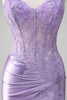 Load image into Gallery viewer, Lilac Mermaid Satin Spaghetti Straps Long Formal Dress with Appliques