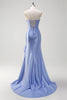 Load image into Gallery viewer, Grey Blue Satin Mermaid Corset Long Formal Dress with Ruffles