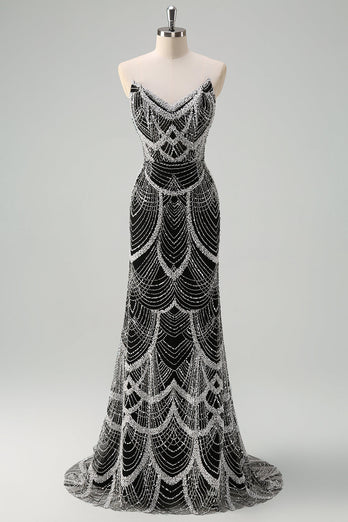 Glitter Dark Green Mermaid Sequin Long Corset Formal Dress