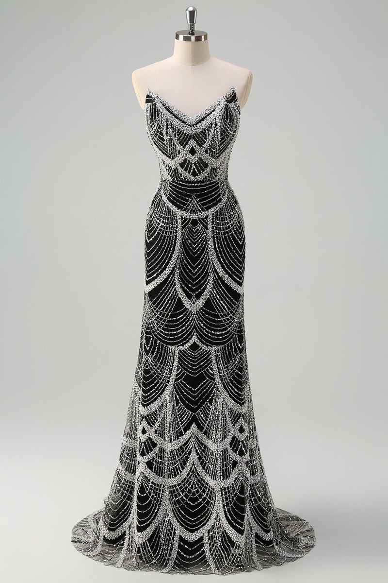 Load image into Gallery viewer, Glitter Dark Green Mermaid Sequin Long Corset Formal Dress