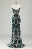 Load image into Gallery viewer, Glitter Dark Green Mermaid Sequin Long Corset Formal Dress