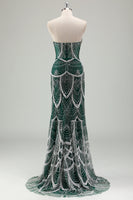 Load image into Gallery viewer, Glitter Dark Green Mermaid Sequin Long Corset Formal Dress