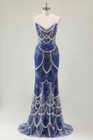 Load image into Gallery viewer, Glitter Dark Green Mermaid Sequin Long Corset Formal Dress