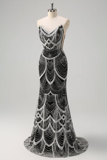 Glitter Dark Green Mermaid Sequin Long Corset Formal Dress