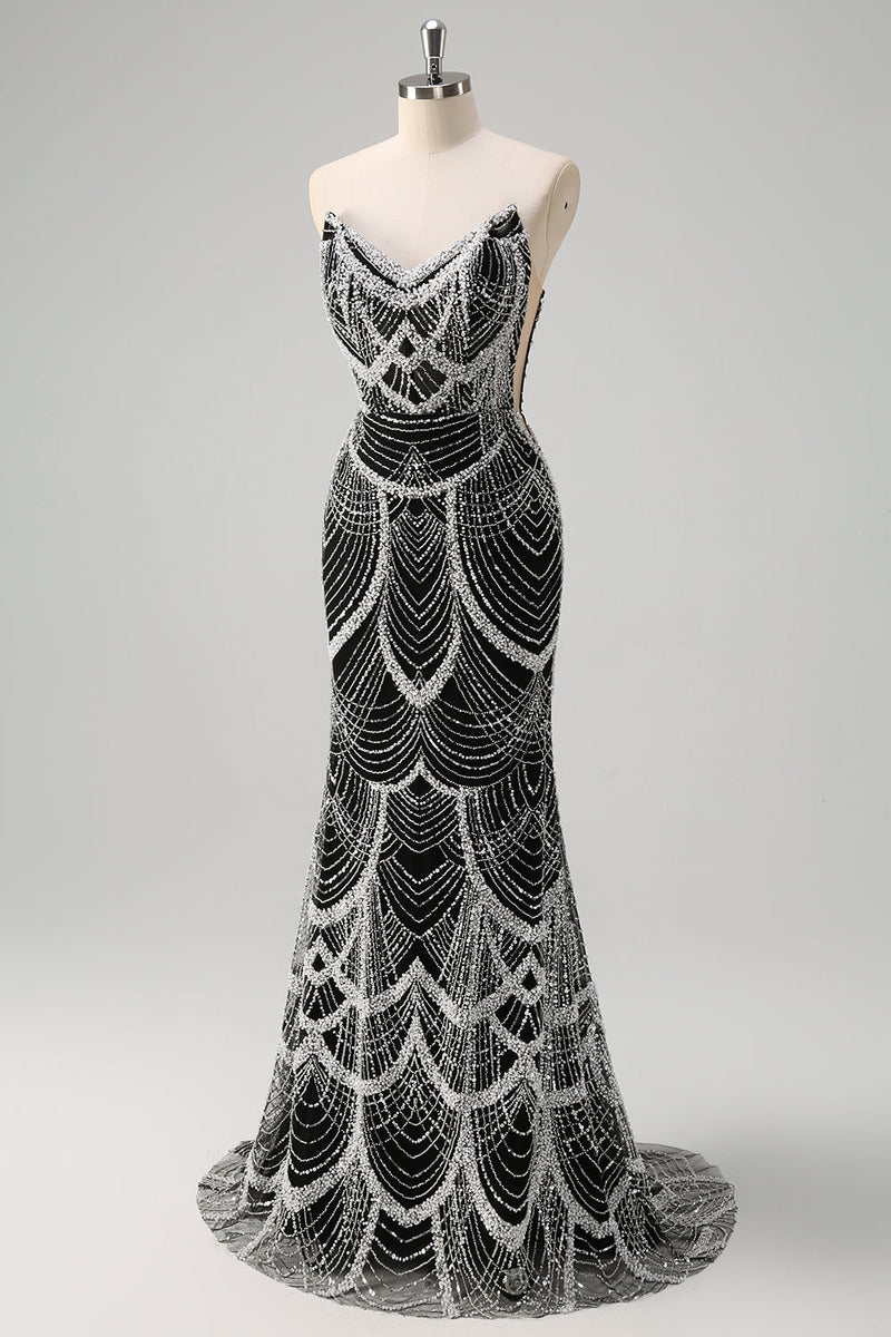 Load image into Gallery viewer, Glitter Dark Green Mermaid Sequin Long Corset Formal Dress