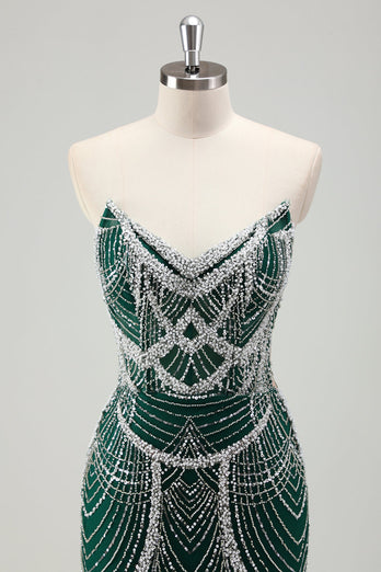 Glitter Dark Green Mermaid Sequin Long Corset Formal Dress