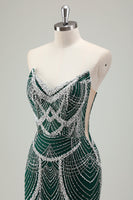 Load image into Gallery viewer, Glitter Dark Green Mermaid Sequin Long Corset Formal Dress