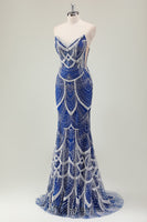 Load image into Gallery viewer, Glitter Dark Green Mermaid Sequin Long Corset Formal Dress