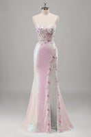 Load image into Gallery viewer, Sparkly Pink Sequin Mermaid Corset Long Formal Dress with Slit