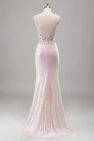 Load image into Gallery viewer, Sparkly Pink Sequin Mermaid Corset Long Formal Dress with Slit
