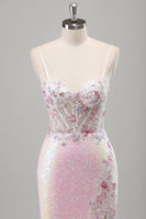Load image into Gallery viewer, Sparkly Pink Sequin Mermaid Corset Long Formal Dress with Slit