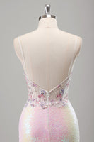 Load image into Gallery viewer, Sparkly Pink Sequin Mermaid Corset Long Formal Dress with Slit
