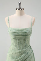 Load image into Gallery viewer, Dusty Sage Floral Mermaid Corset Long Formal Dress with Slit