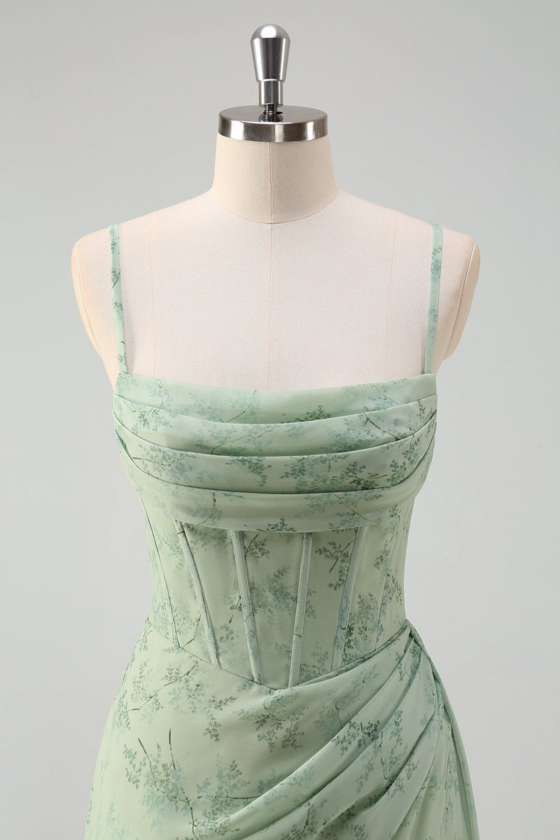 Load image into Gallery viewer, Dusty Sage Floral Mermaid Corset Long Formal Dress with Slit