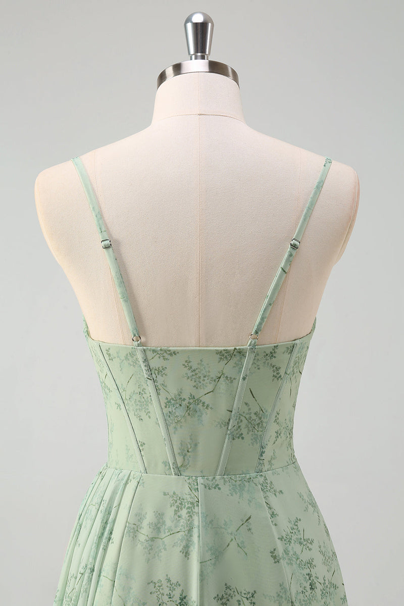 Load image into Gallery viewer, Dusty Sage Floral Mermaid Corset Long Formal Dress with Slit