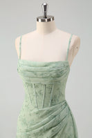 Load image into Gallery viewer, Dusty Sage Floral Mermaid Corset Long Formal Dress with Slit