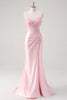 Load image into Gallery viewer, Zapaka Women Pink Long Satin Formal Dress with Slit Corset Floral Mermaid Wedding Guest Dress