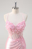 Load image into Gallery viewer, Pink Satin Ruched Mermaid Corset Formal Dress with Slit