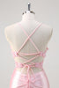 Load image into Gallery viewer, Pink Satin Ruched Mermaid Corset Formal Dress with Slit