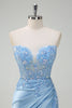 Load image into Gallery viewer, Light Blue Satin Mermaid Sweetheart Corset Formal Dress with Slit