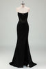 Load image into Gallery viewer, Black Satin Mermaid Strapless Corset Long Formal Dress with Slit