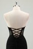 Load image into Gallery viewer, Black Satin Mermaid Strapless Corset Long Formal Dress with Slit