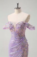 Load image into Gallery viewer, Sparkly Light Purple Sequin Mermaid Formal Dress with Slit
