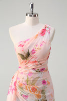 Load image into Gallery viewer, Floral Peach One Shoulder Embroidered Long Formal Dress with Slit