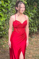 Load image into Gallery viewer, Sparkly Khaki Corset Lace Up Long Formal Dress with Slit