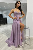 Load image into Gallery viewer, Glitter Taro Corset Long Formal Dress with Slit