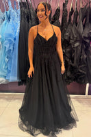 Load image into Gallery viewer, Sparkly Black Beaded Corset A Line Long Formal Dress