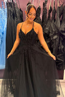 Load image into Gallery viewer, Sparkly Black Beaded Corset A Line Long Formal Dress