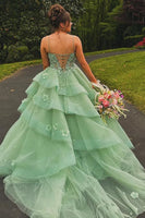 Load image into Gallery viewer, Floral Sage Corset A Line Long Formal Dress with Appliques