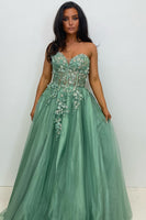 Load image into Gallery viewer, Sparkly Sage A Line Corset Long Formal Dress with Appliques