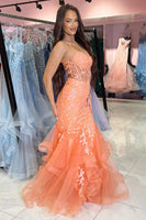Load image into Gallery viewer, Floral Orange Corset Mermaid Long Formal Dress