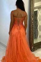 Load image into Gallery viewer, Orange Corset A Line Spaghetti Straps Long Formal Dress