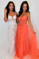 Load image into Gallery viewer, Orange Corset A Line Spaghetti Straps Long Formal Dress