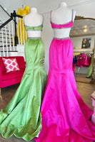 Load image into Gallery viewer, Sparkly Fuchsia Bowknot Long Formal Dress with Beading