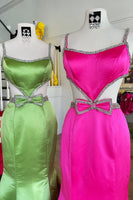 Load image into Gallery viewer, Sparkly Fuchsia Bowknot Long Formal Dress with Beading