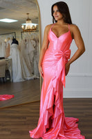 Load image into Gallery viewer, Hot Pink Corset Bowknot Long Formal Dress with Ruffles