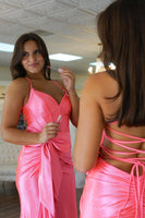 Load image into Gallery viewer, Hot Pink Corset Bowknot Long Formal Dress with Ruffles