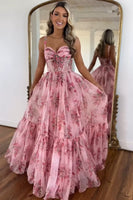 Load image into Gallery viewer, Blush Floral Corset Spaghetti Straps Long Formal Dress