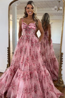 Load image into Gallery viewer, Blush Floral Corset Spaghetti Straps Long Formal Dress
