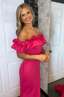 Load image into Gallery viewer, Fuchsia Off The Shoulder Mermaid Long Formal Dress with Ruffles
