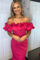 Load image into Gallery viewer, Fuchsia Off The Shoulder Mermaid Long Formal Dress with Ruffles
