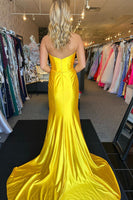 Load image into Gallery viewer, Yellow Strapless Pleated Mermaid Long Formal Dress with Bow