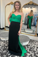 Load image into Gallery viewer, Black Green Strapless Mermaid Long Formal Dress with Bow