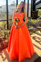 Load image into Gallery viewer, Sparkly Orange Corset A-Line Long Formal Dress with Appliques